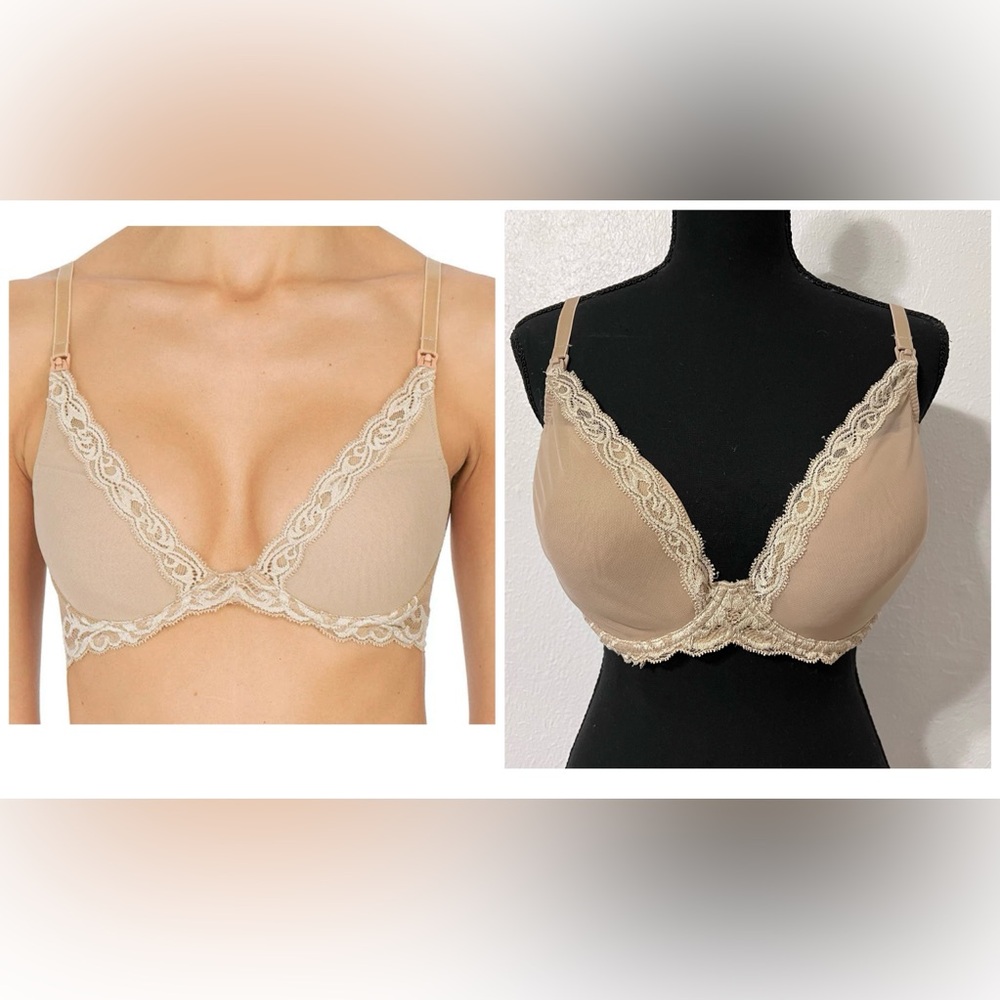 Natori Maternity Clasp Black Lace Triangle Bra with Contoured Cups 34DDD